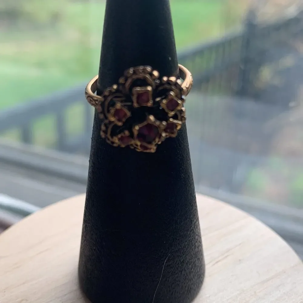 Vintage Etched brown flower ring adjustable